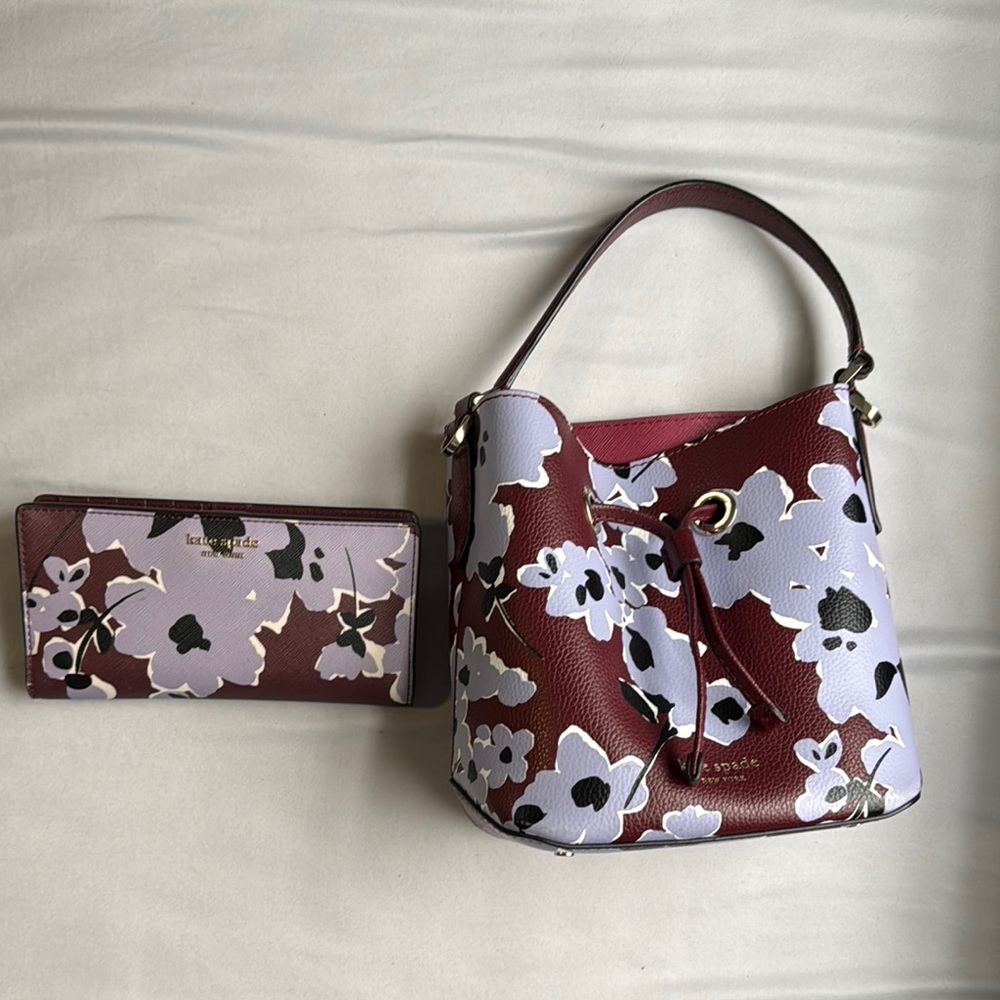 Kate Spade Floral Burgundy Bag and Wallet Set